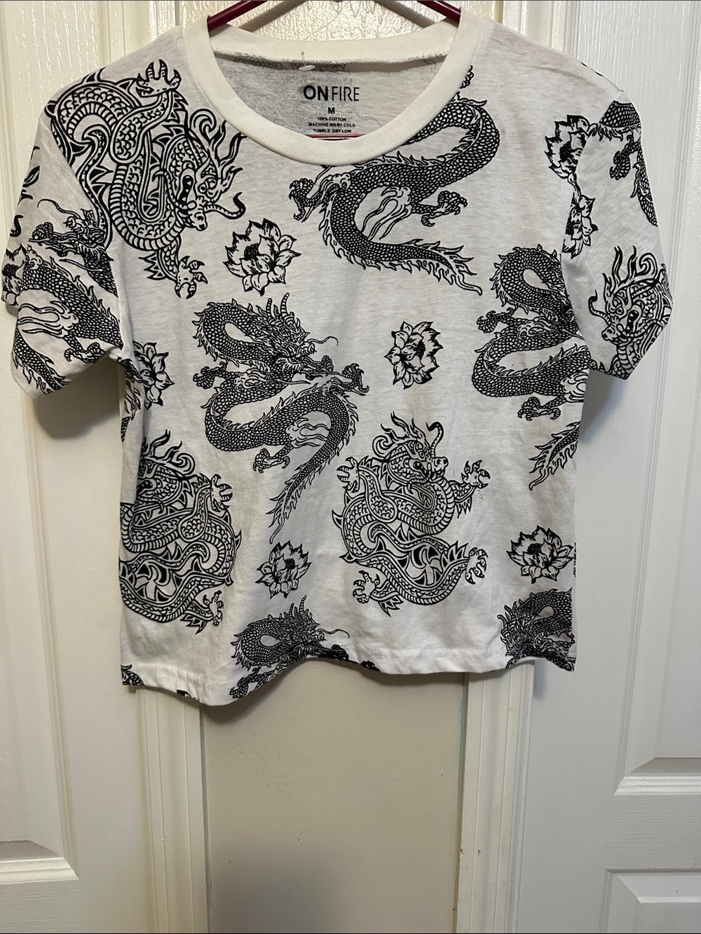 On Fire White & Black Dragon Graphic Kids Tee